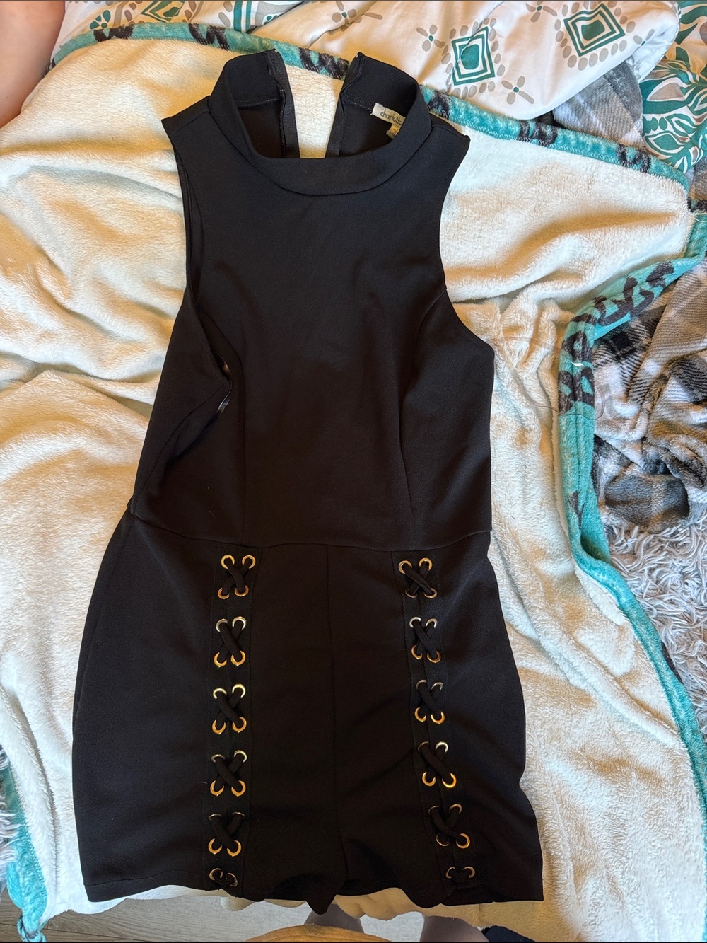 Charlotte Russe Black Lace-Up Sleeveless romper